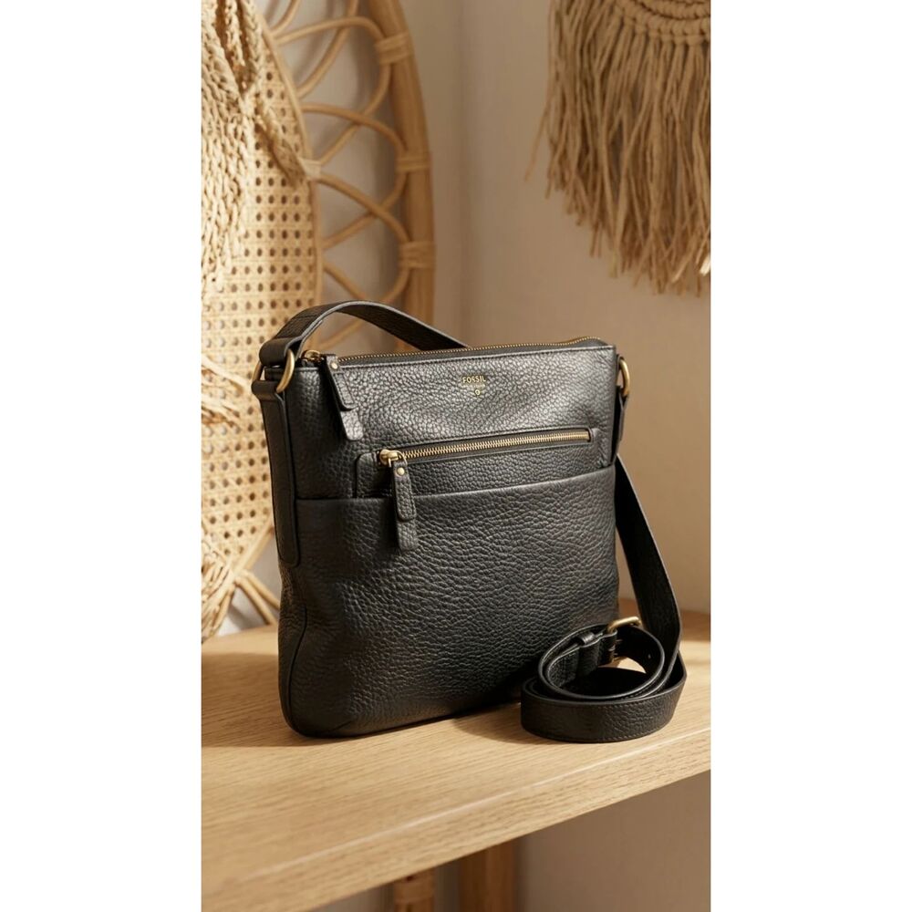 Fossil Deep black Cow hide leather exterior, textile interior Bag | Sz N/A